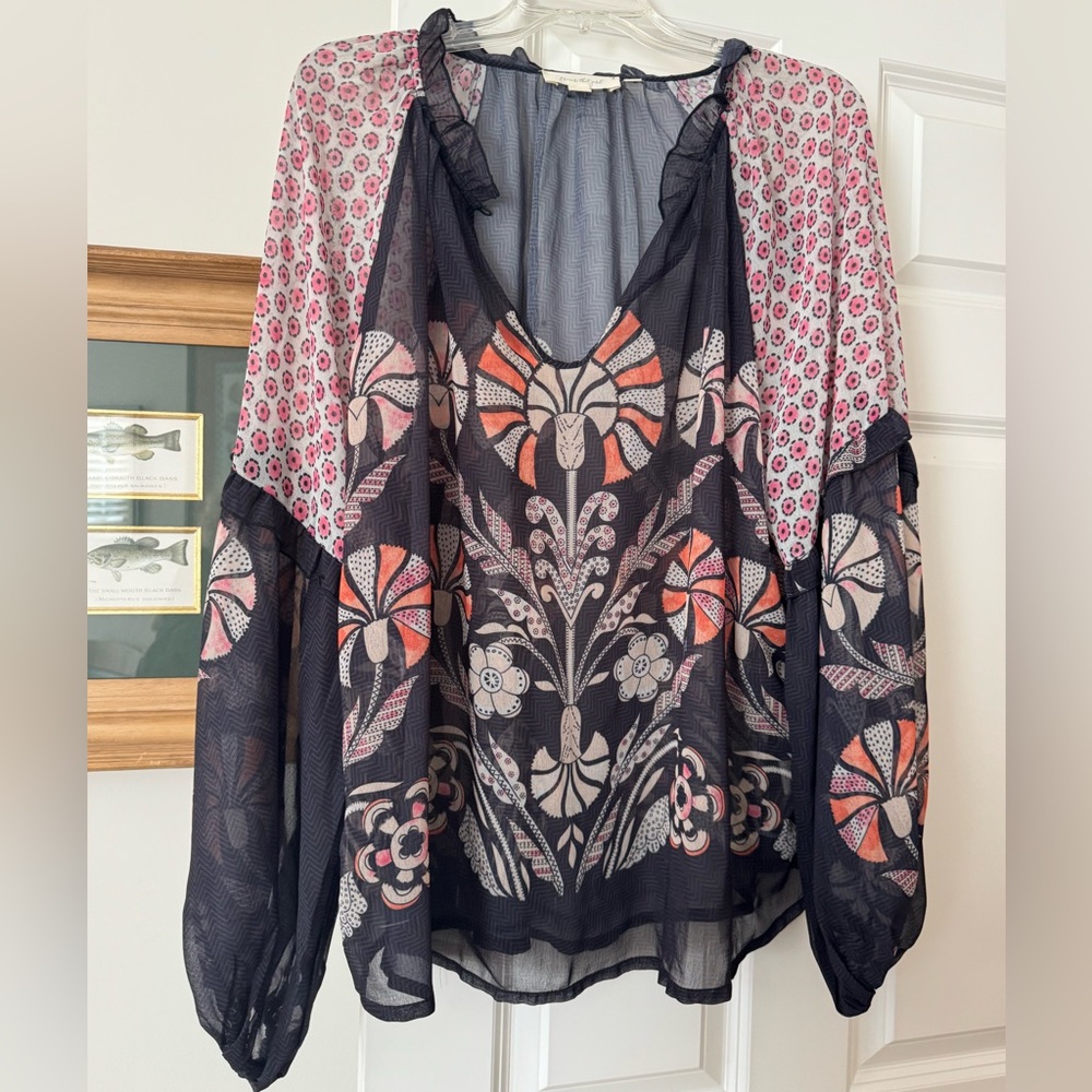 Floral Patterned Sheer Blouse Anthropologie  Like New